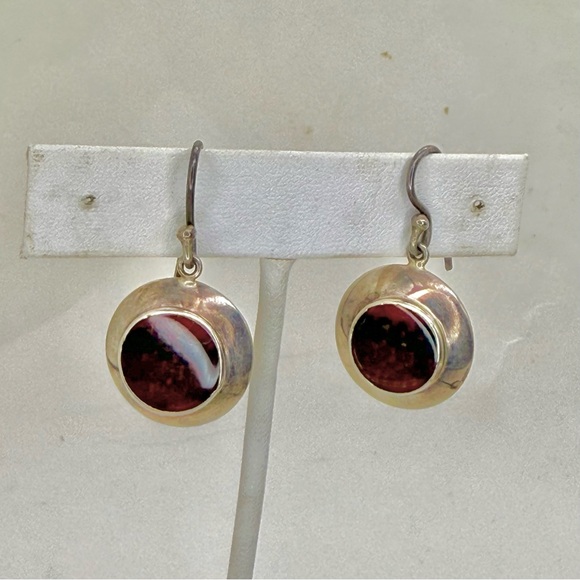 Unique Red Plaid 925 Sterling Silver Dangle Earrings - Picture 4 of 7